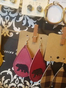 Faux Leather Teardrop Earrings-Choose Color Pattern